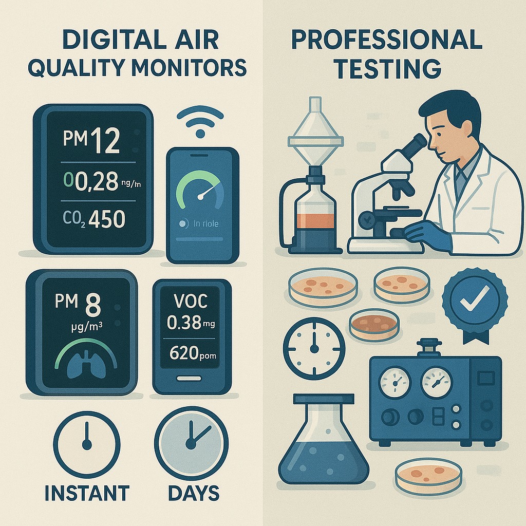 digital air quality monitor vs lab testing equipment comparison professional analysis