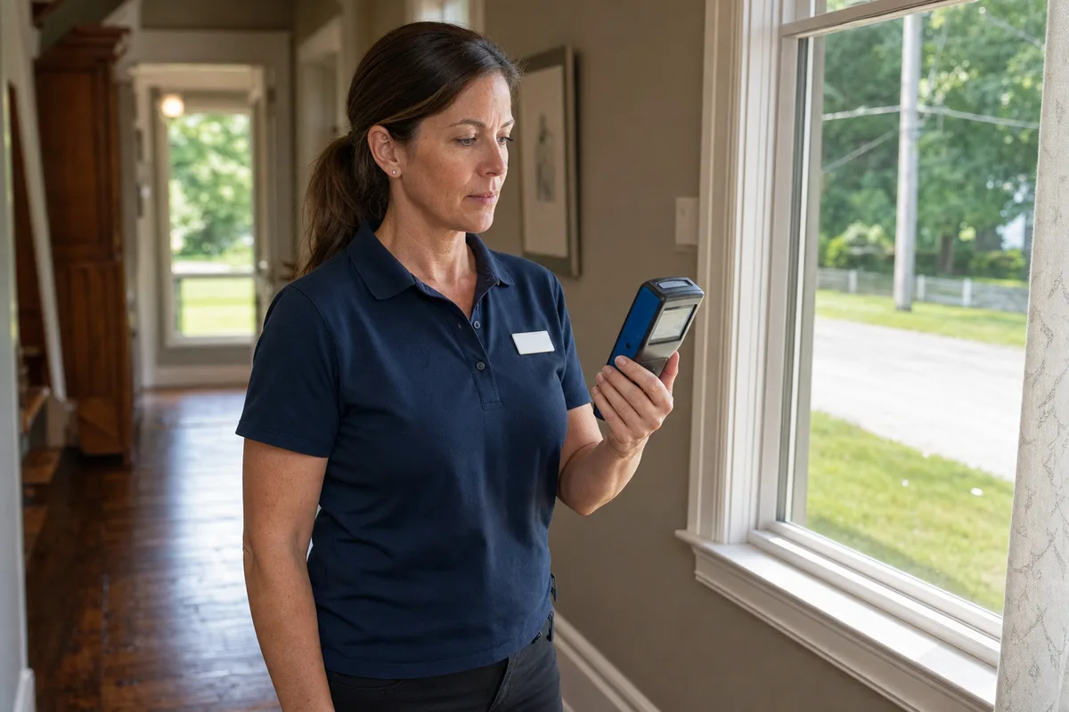 IICRC-certified inspector checking indoor air quality in an older Kemptville Ontario home