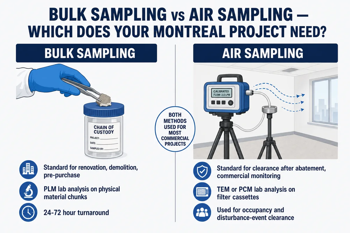 Bulk versus air sampling comparison for asbestos testing in Montreal: when to use each method